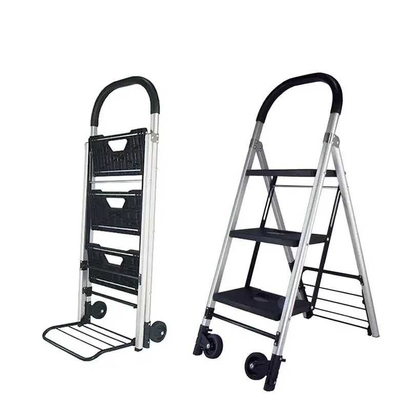 

Manufacturer Aluminum Double Wheel Construction Foldable Cargo Ladder Carts