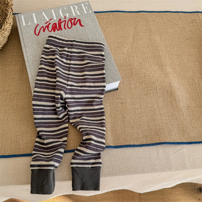 2024 Spring New Fashion Children Striped Leggings Cotton Girls Trousers Retro Kids Casual Pants Baby Toddler Pants Kids Clothes