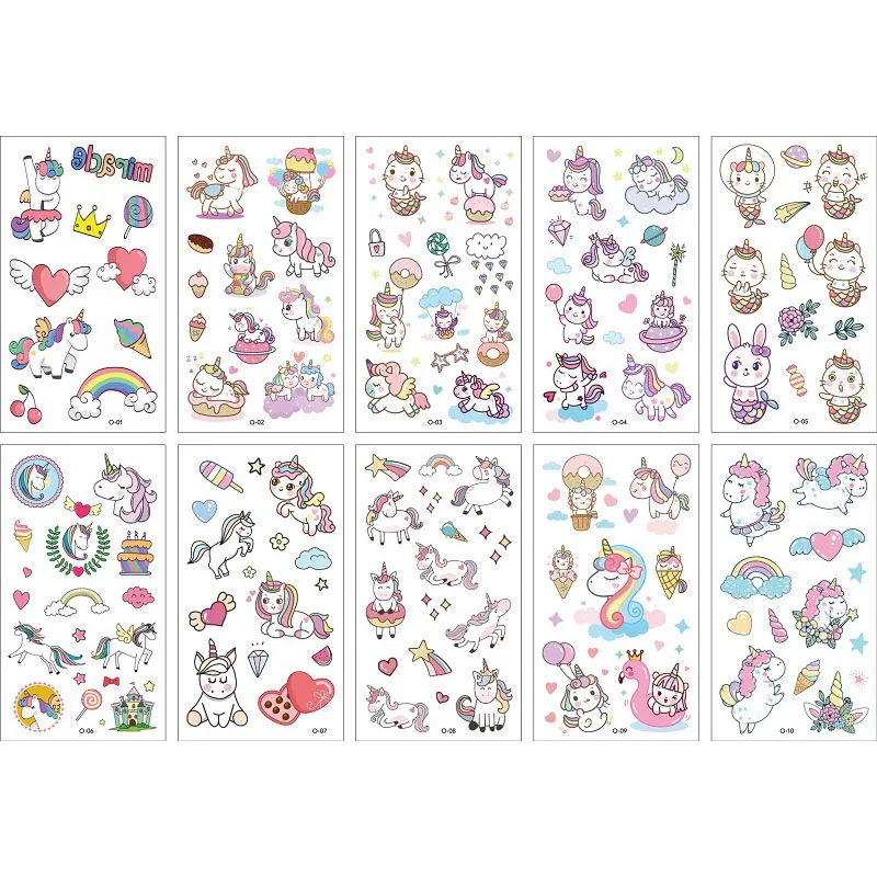 10PCS New Tattoos for Children Transfer Tattoos for Kids Mini Waterproof Tattoos Festival Glitters Face Unicorn Animals Stickers 6