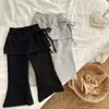 Spring Autumn New Arrival Girls Side Tie Long Pants Flared Trousers Elastic Pure Color Kids Faion Korean Sle Baby Clothes