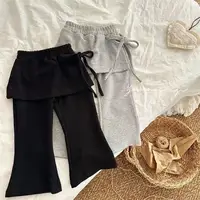 Spring Autumn New Arrival Girls Side Tie Long Pants Flared Trousers Elastic Pure Color Kids Faion Korean Sle Baby Clothes