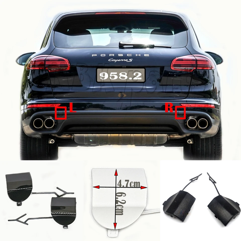Cubiertas Para Ganchos De Remolque Delanteros – Compatibles Con Porsche Cayenne 2011-2014 | Color Negro, Plástico | Izquierda Y Derecha