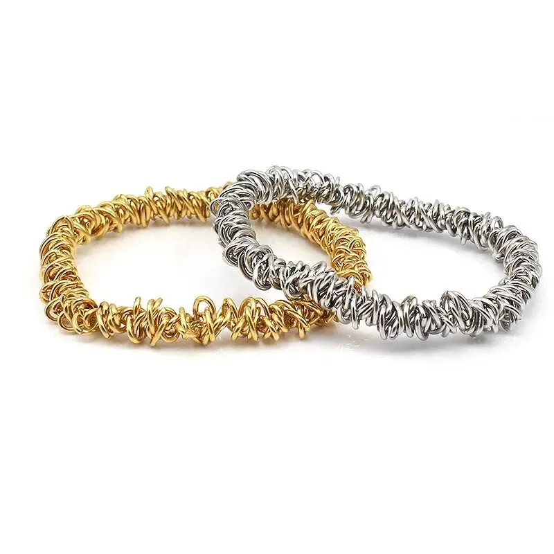 Stainless Steel Elastic Bracelet And Bangles Men Women Fashion Jewelry Gold Color Circle Chain Bracelets 6