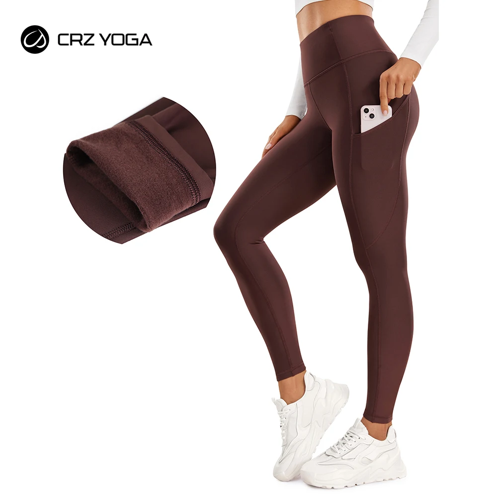 Crz yoga velo térmico forrado leggings feminino 28 ''-inverno