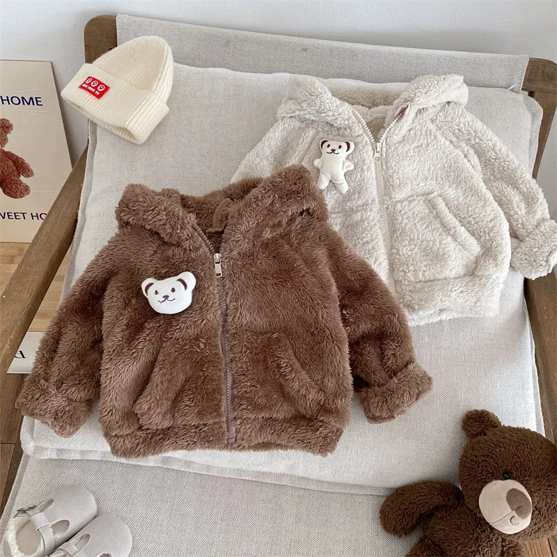Winter Thicken Outerwear Boys Coat Warm Faux Fur Hooded Cape Jacket For Girls Kids Princess Parkas Plush Clothing 7M-5 Years