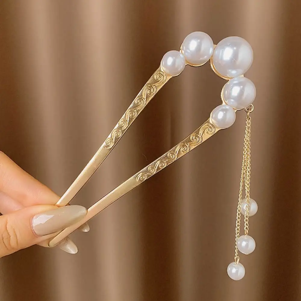 Hair Accessory New Fashion Simple Hair Clip Temperament Imitation Pearl U-shaped Hairpin Metal Flower Hair Sticks for Girls hair accessory,hair clip,hair headdress,hair stick,pearl hairpins