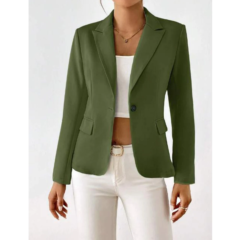 Women's Slim Fit Blazer Single Button Fashionable Design Comfortable Commuting Business Work Wear Autumn Women Clothes Coat