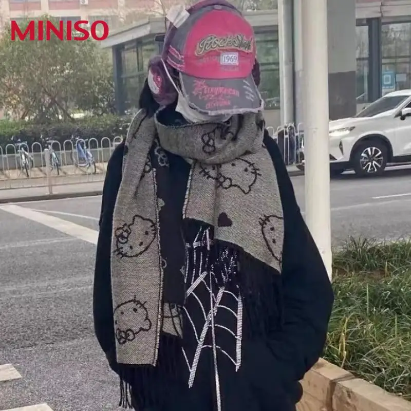 

Anime New Hello Kittys Cartoon Knitted Scarf Winter Japanese Cute Double-Sided Scarf Versatile Simple Jk Style Girl Gift Sanrios