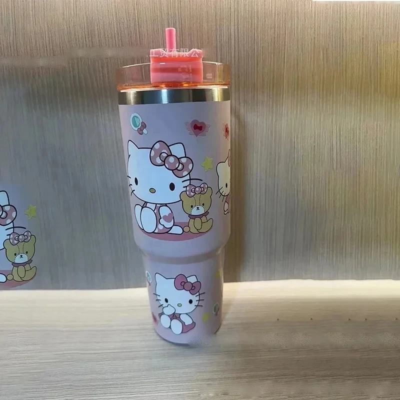 

Термос Kawaii Hello Kitty 900 мл, чашка аниме Sanrio Kuromi Cinnamoroll, высокая емкость, автомобильная чашка 304, искусственная сталь
