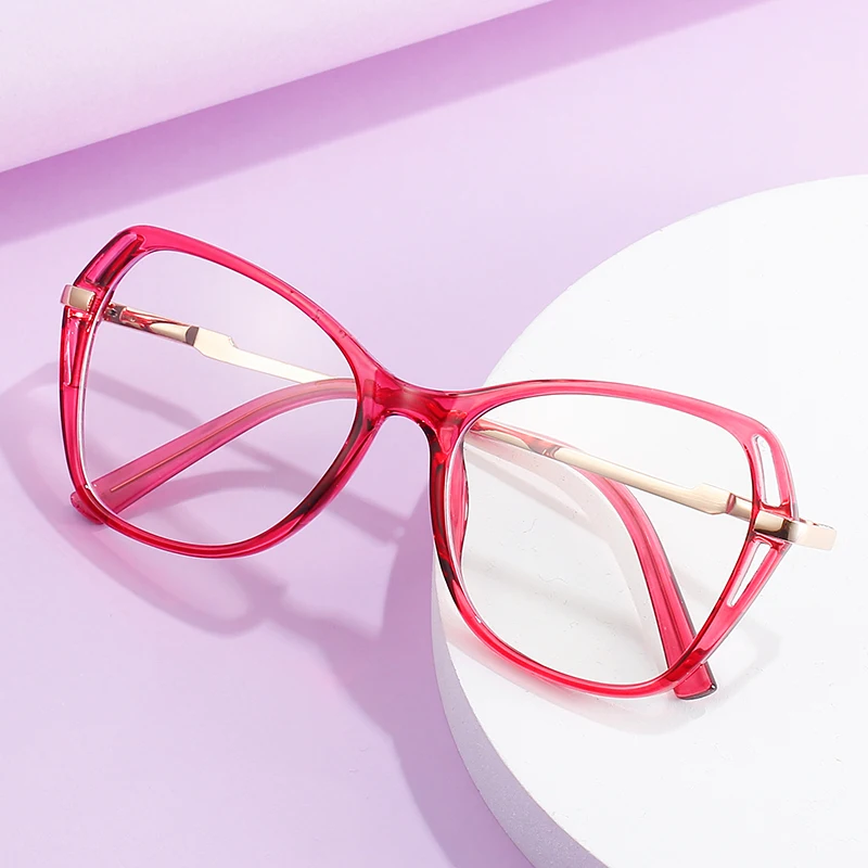 

Оправа для очков кошачий глаз Женская, стильная оптическая оправа для близорукости, с защитой от сисветильник, с отверстиями, цвет розово-кр...