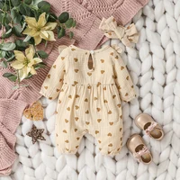 Baby Girls Summer Long Sleeve Printing Love With Bowknot  For Casual Daily Cotton Jumpsuit 2