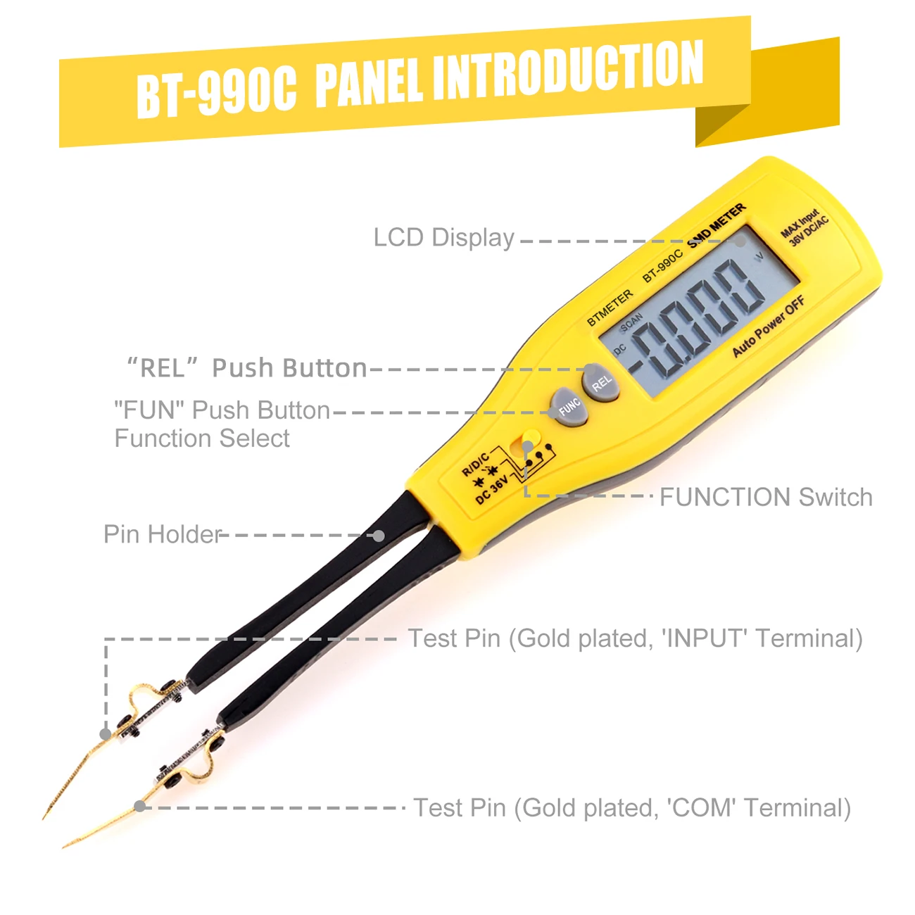 HoldPeak SMD 부품 테스터 6000Ct ±1% Res 자동 범위 조정 REL 골드 핀 CE (SMD 분류, PCB 재작업, 프로토타입 디버깅용)