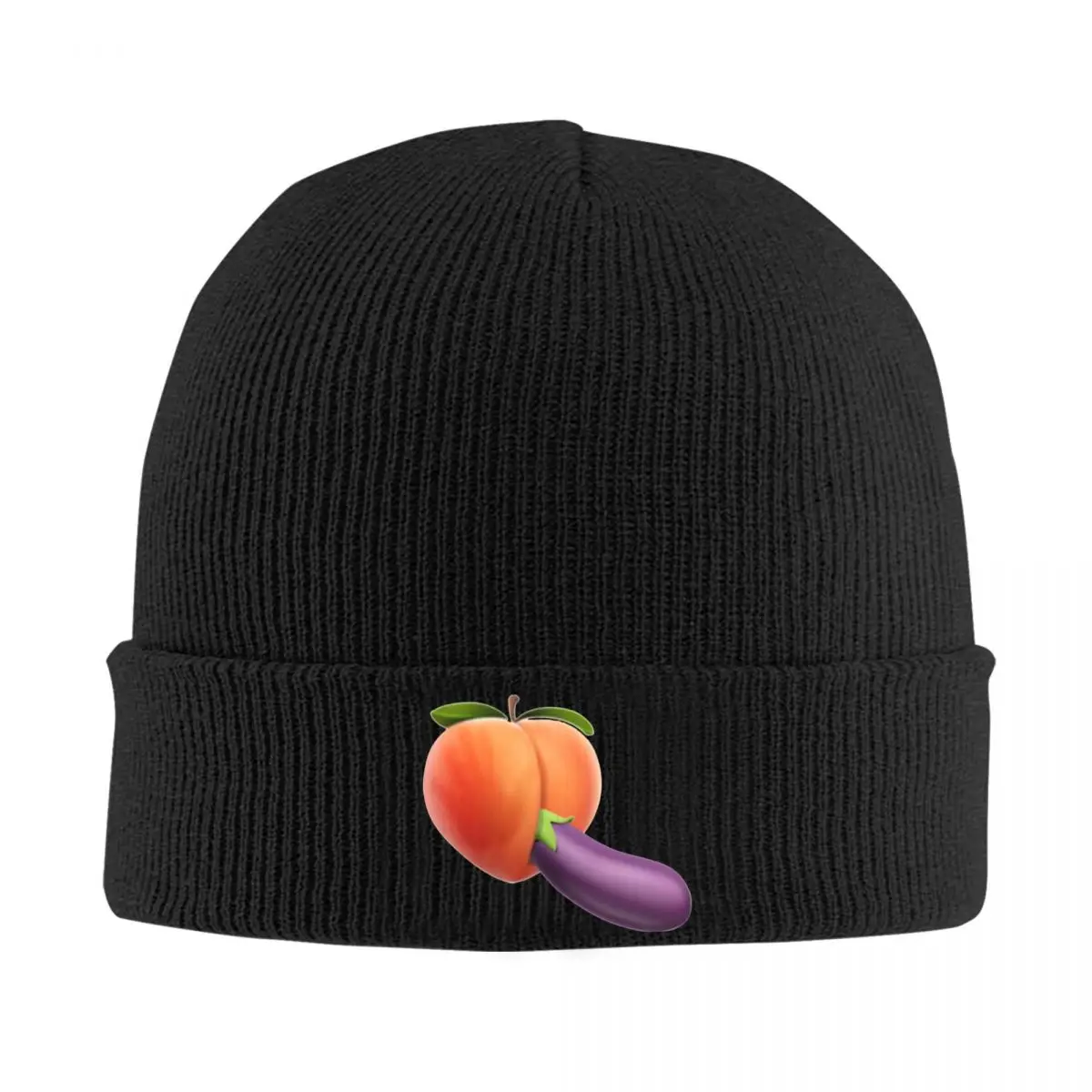 

Funny Food Porno Peach Eggplant Design Bonnet Hat Knitting Hats Men Women Hip Hop Unisex Adult Winter Warm Skullies Beanies Cap