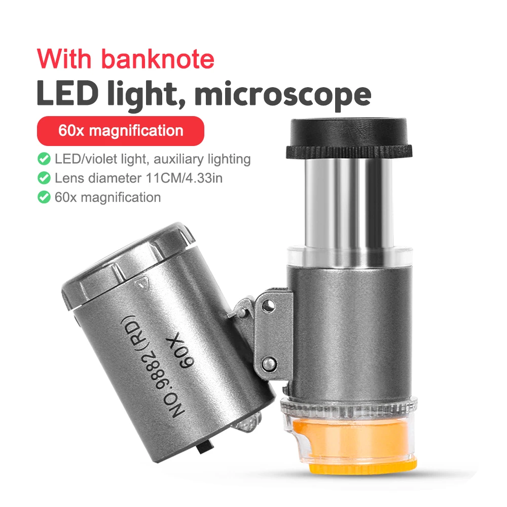 60X Mini Magnifier With LED Lights - Pocket Microscope For Jewelry, Coin & Detail Inspection