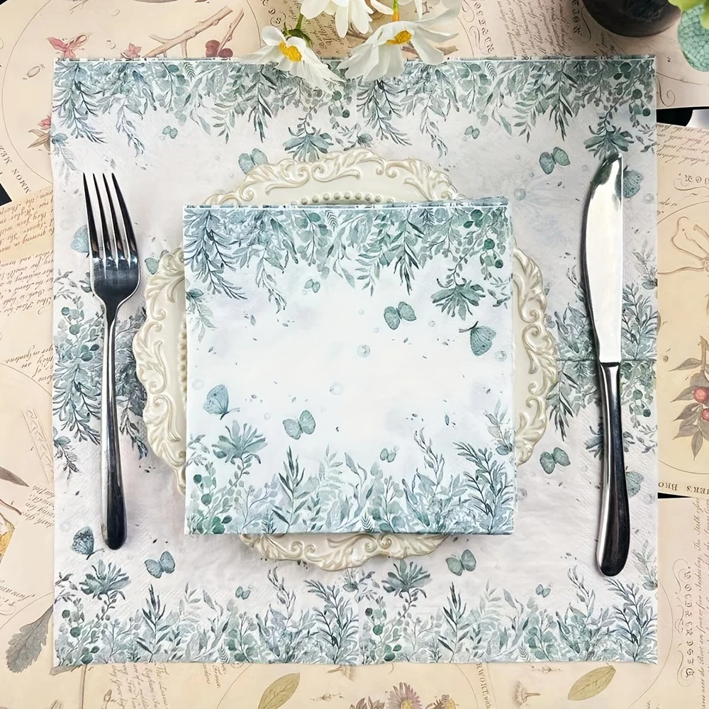 20pcs/pac Minimalist Printed Napkins Paper Ink Blue Patterned Dining Table Napkins Elegant Ancient Style Mouth Wiping Cloth paper napkins