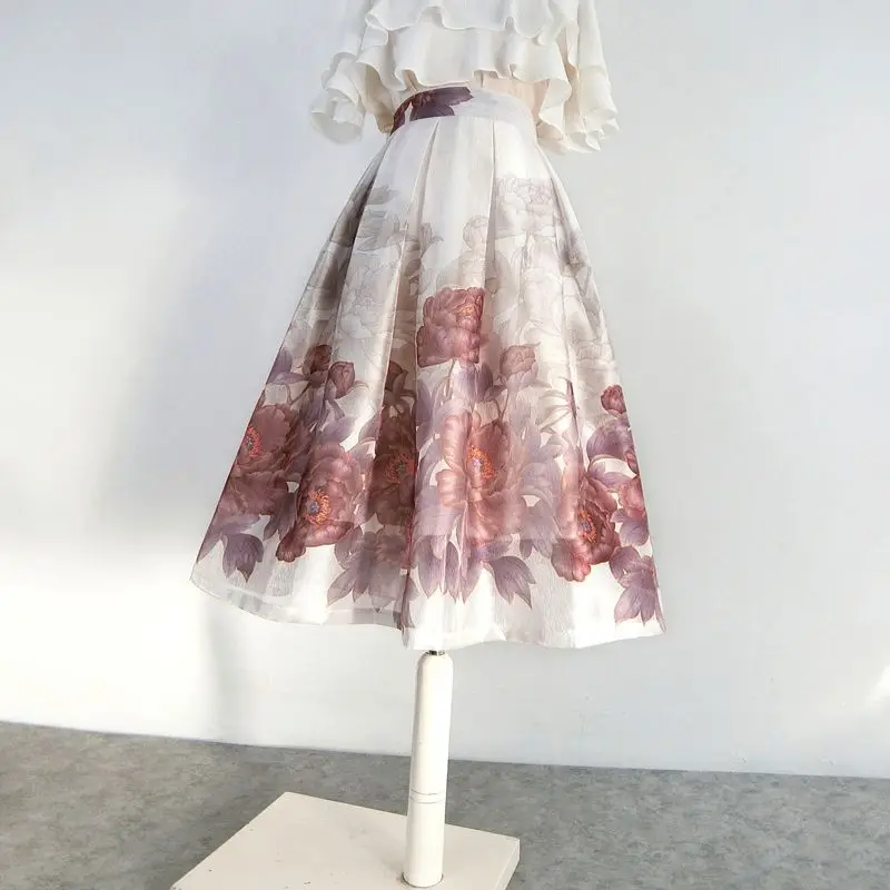 

Women's Clothing Oversize Versatile Autumn and Winter New Fashion Print Mid Length High Waist Casual Temperament A-line Skirt
