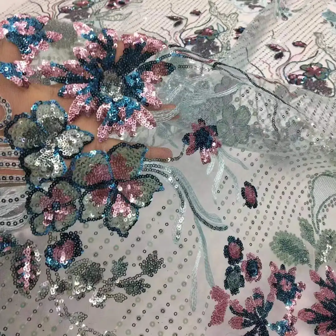 

Beautiful Sequin fabric French tulle net lace/ African Sequins fabric lace for Party dresses Ladies's dress design