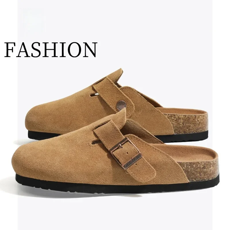 תחתון עבה תחתון נשים סנדלים חצי להחליק-על 2024 סתיו/חורף בסגנון חדש עקב ציציצו נעליים