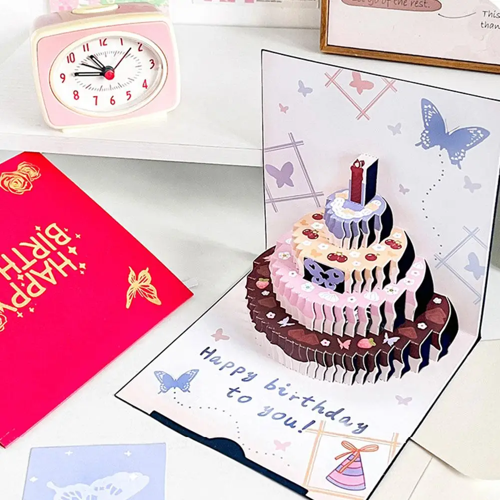 3D Music Light Birthday Card Creative Pop Up Cake Musical Light Greeting Card Birthday Party Gift Message Envelope For All greeting cards