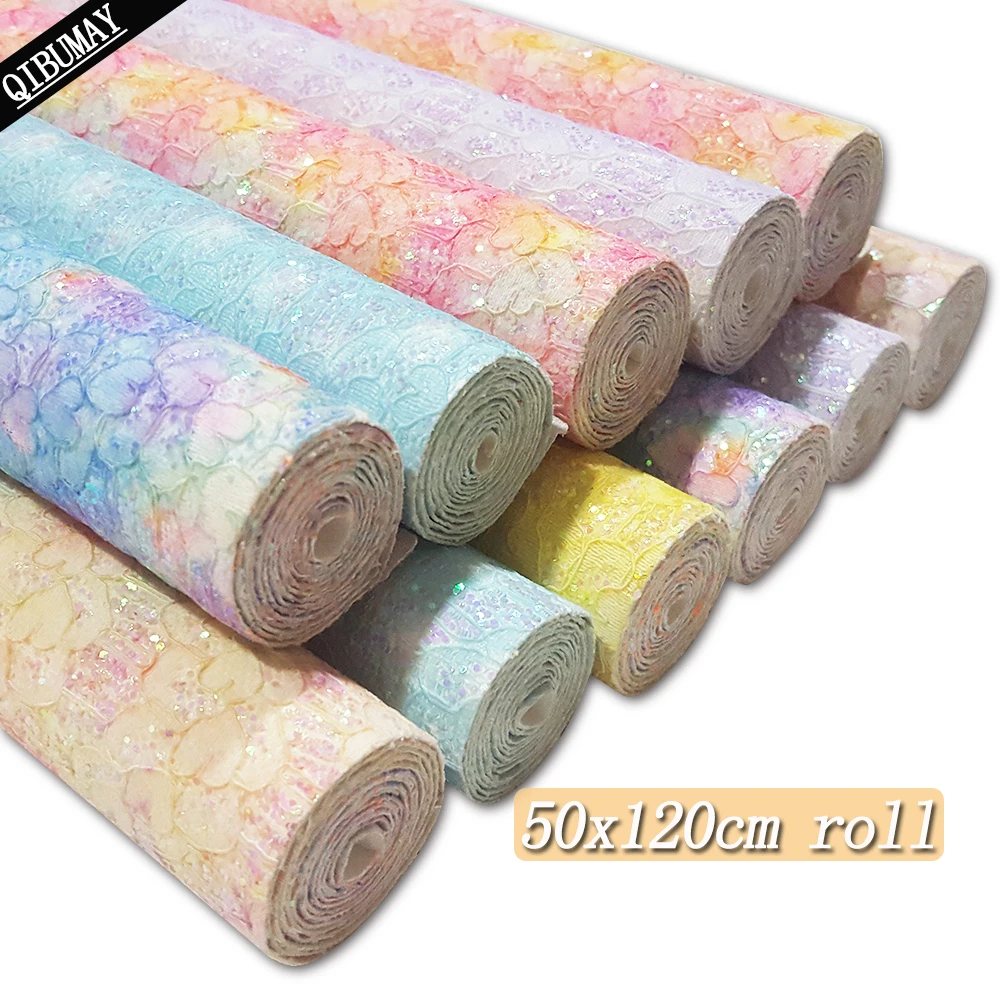 QIBU50x120cmFlowerChunkyGlitterFabricRollColorfulFauxLeather