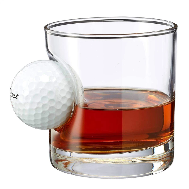 whiskey glass with golf ball design