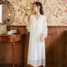 

Womens Nightwear Elegant Long Night Dress Lace Vintage French Style Nightgowns Lolita Sleepwear Dropshipping Negligee