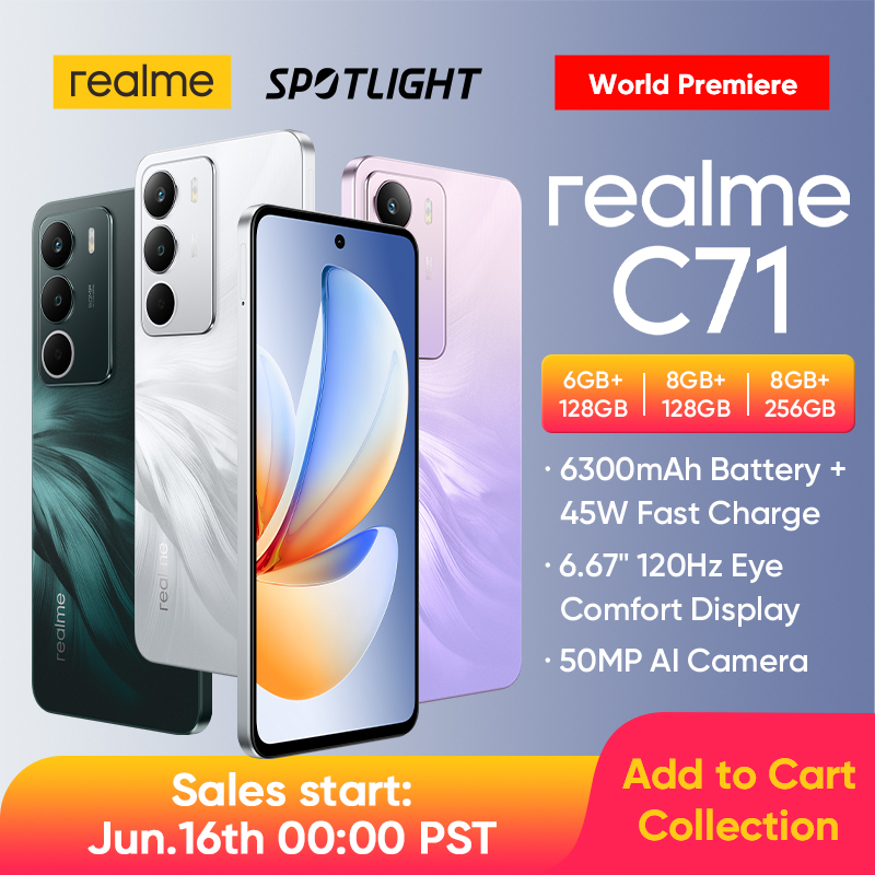 [World Premiere] realme C71 Smartphone 6300mAh Battery 45W Charge 6.67" 120Hz Display 50MP Camera UNISOC T7250 Chipset NFC IP64