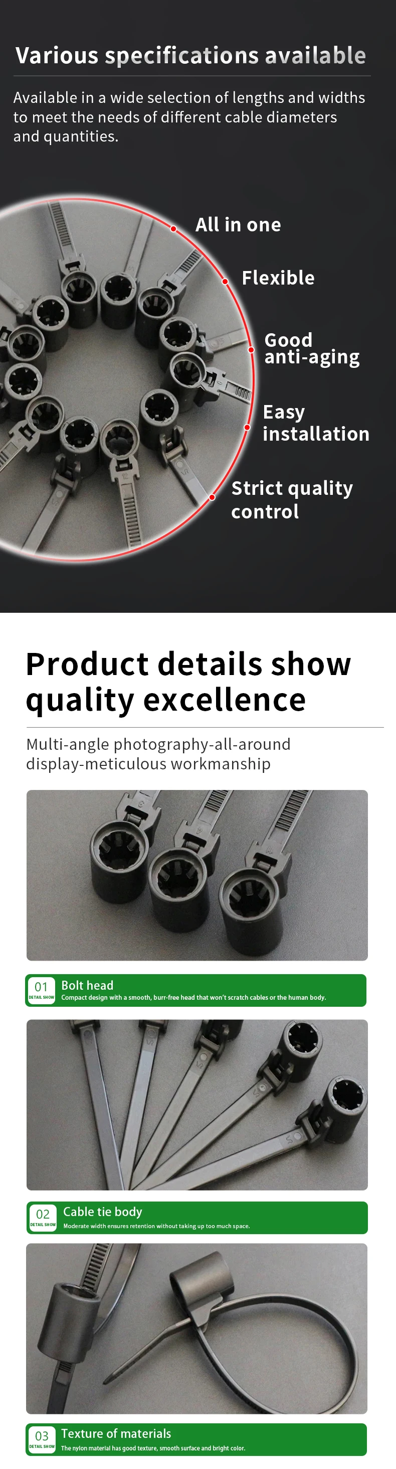 Description Picture 5 of item5*150 Width 4.6 Car Motocycle Engine Nylon66 Stub Blot Cable M5 M6 Ties Strap Push Mount Wire Retainer Clip Clamp Organizer