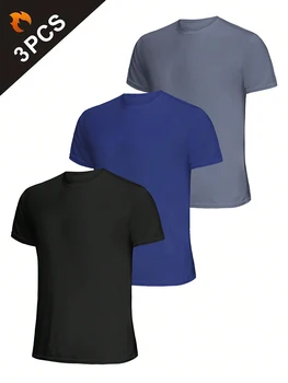 3Pcs Men's Ultralight Quick Dry Sport T-Shirt, Solid Color Breathable Lightweight Top For Fitness Training Workout Running Gym 1