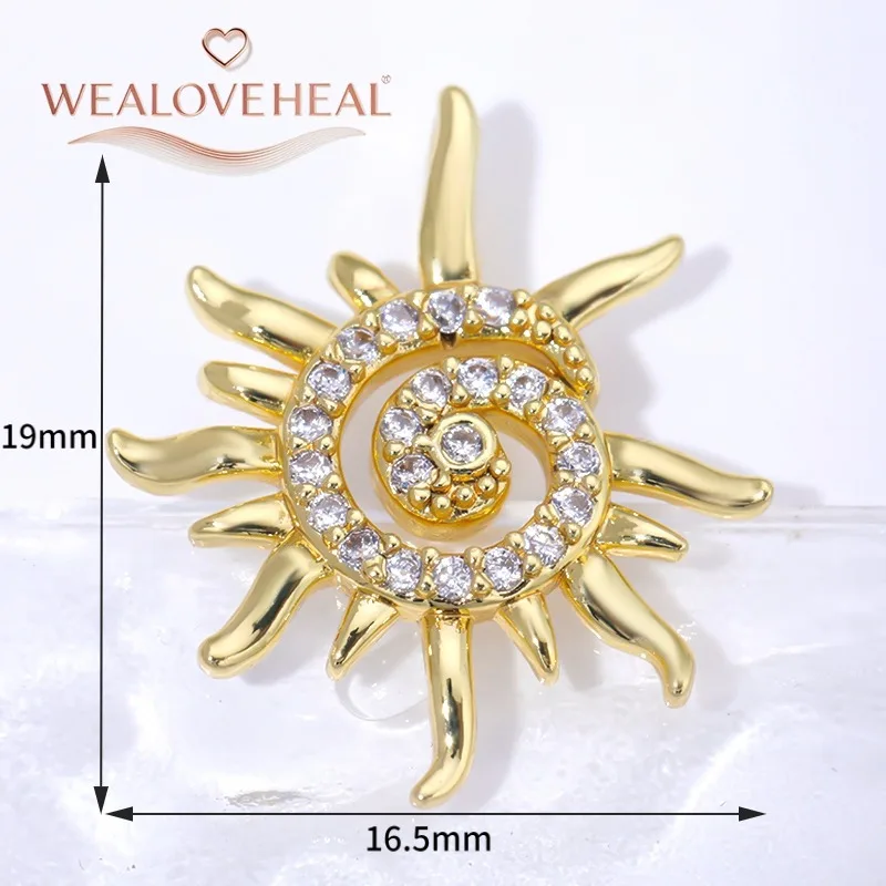 18K vergoldete runde Sonnen-Charms-Anhänger mit eingelegtem Zirkon, Herz/Kreuz/Engel-Anhänger für DIY-Halskette, Schmuckherstellung, Zubehör – Detail 31