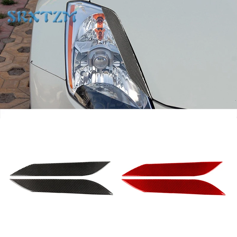 2Pcs Carbon Fiber Headlight Eyelid Eyebrow Cover Decorative Stickersfor Nissan 350Z Z33 2003-2009 Car Accessories