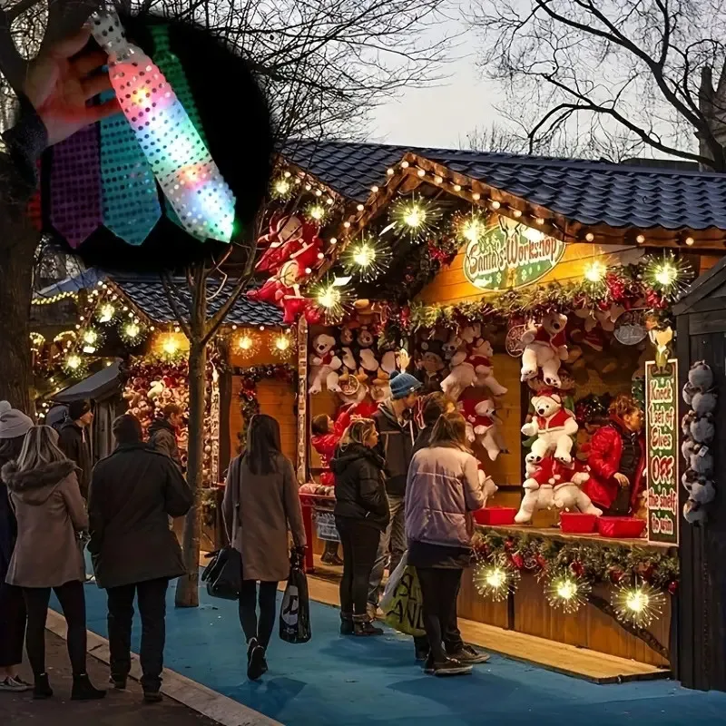Bunte LED-Blitz-Glitzer-Pailletten-Krawatte für Männer, Unisex, leuchtende Fliege, Nacht, Halloween, Weihnachten, Party-Requisiten – Detail 7