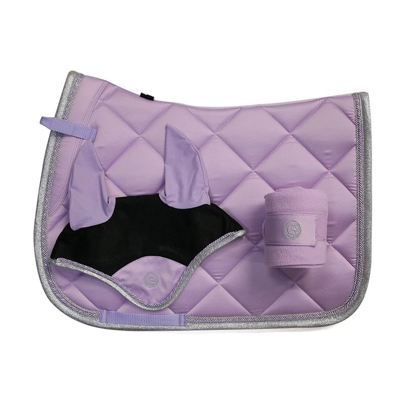 Horse Harness Lilac Purple Equestrian Sweat Pad Strap Leg Guard Horse Earmuffs Suit