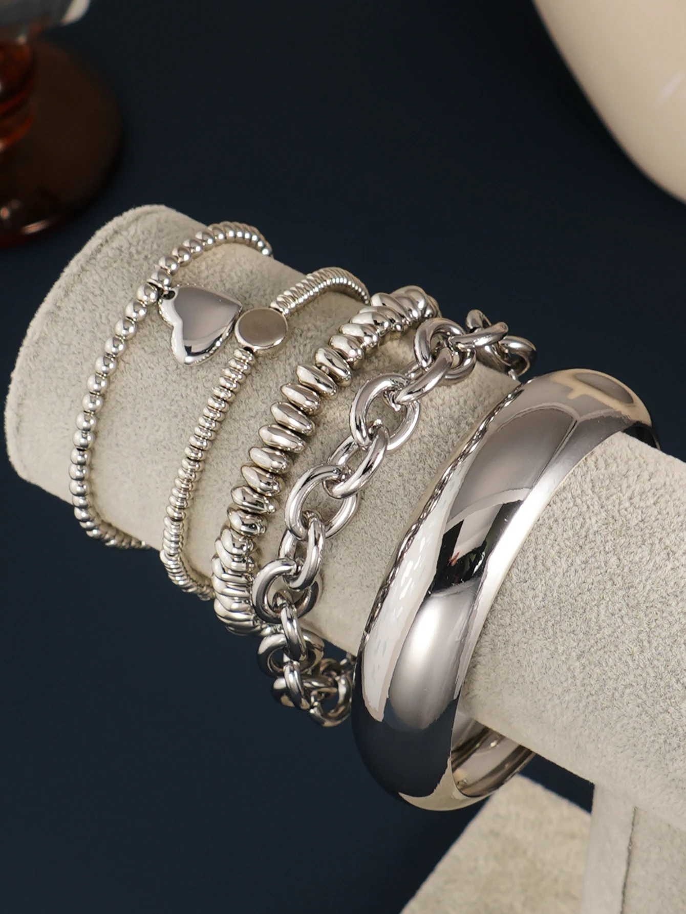 Retro Chunky Chain Heart Charm Women Fashion Jewelry