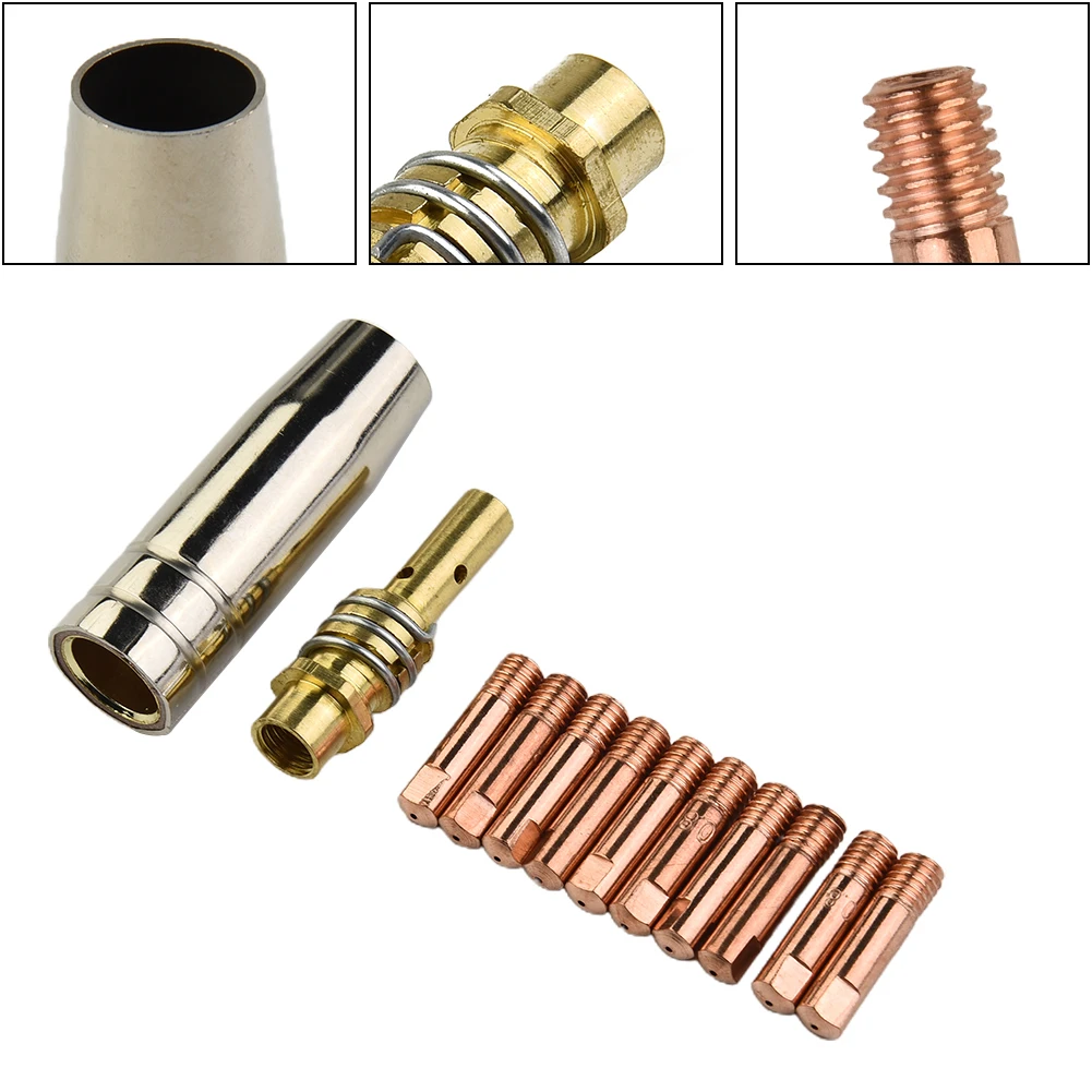 MB 15AK MIG/MAG Welding Contact Tips 0.8x25mm M6 Gas Nozzle Tip Holder Gas Diffuser Connector Rod And Nozzle Shroud 12pcs/Set welding welders
