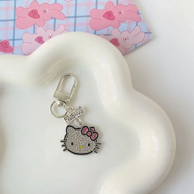 Hello Kitty Sanrio Keychain Best Friends Bestie Girls Boys Metal Key Ring Pendant Flash Drill Pendant Creative Accessories Gift