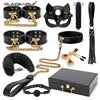 BLACKWOLF BDSM Bondage Kits Genuine Leather Restraint Set Handcuffs Collar Gag Vibrators Sex Toys For Women Couples Adult Games 1