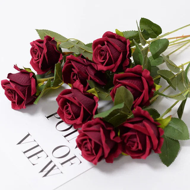 3/5/10/20 pièces Roses fleurs artificielles Rose fleur branche Roses rouges artificielles réaliste fausse Rose pour la décoration de la maison de mariage 1