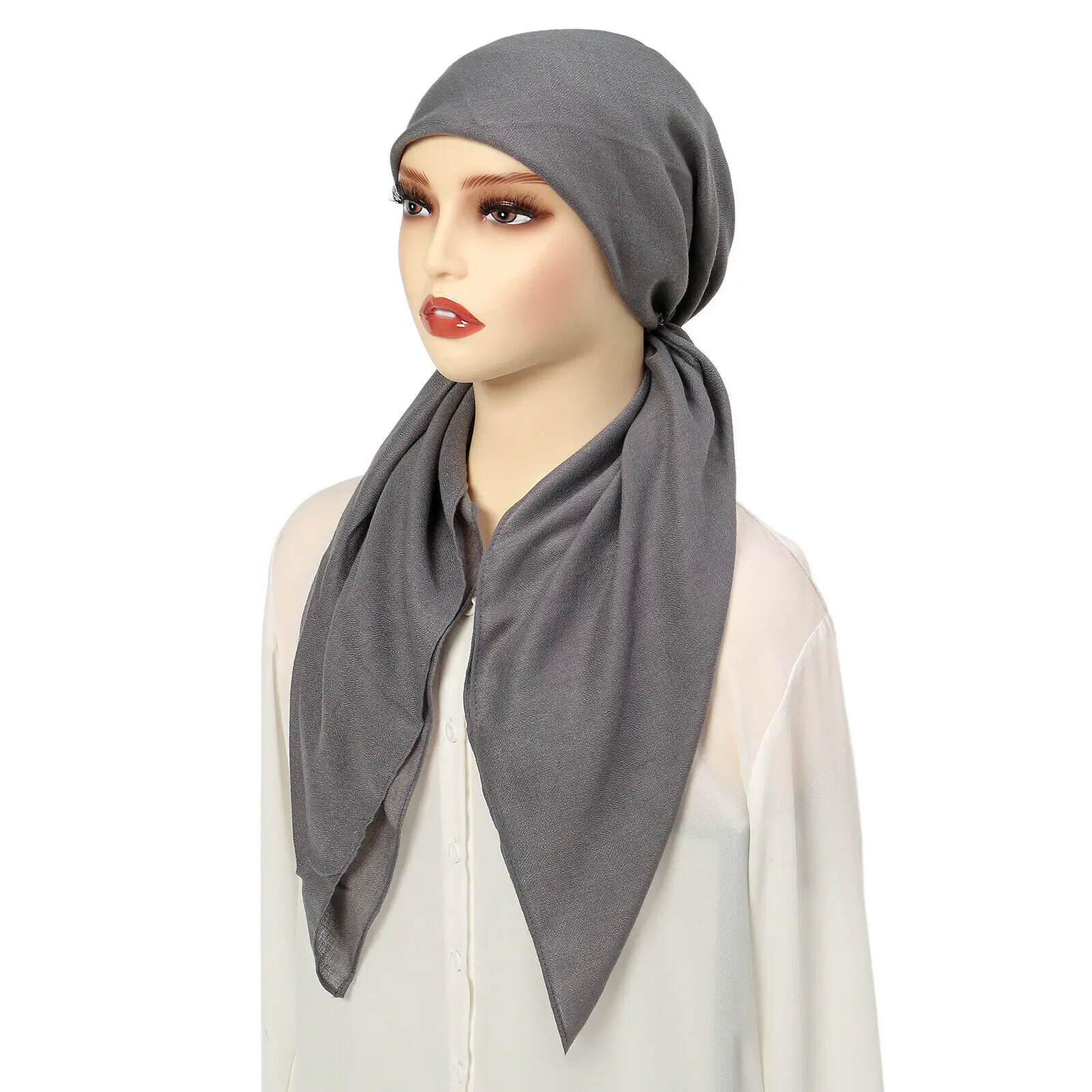 Solid Color Muslim Hijab Pre-Tied Turban Hat Women Long Tail Bonnet Chemo Cap Hair Loss Head Scarf Wrap Beanies Turbante Mujer 5