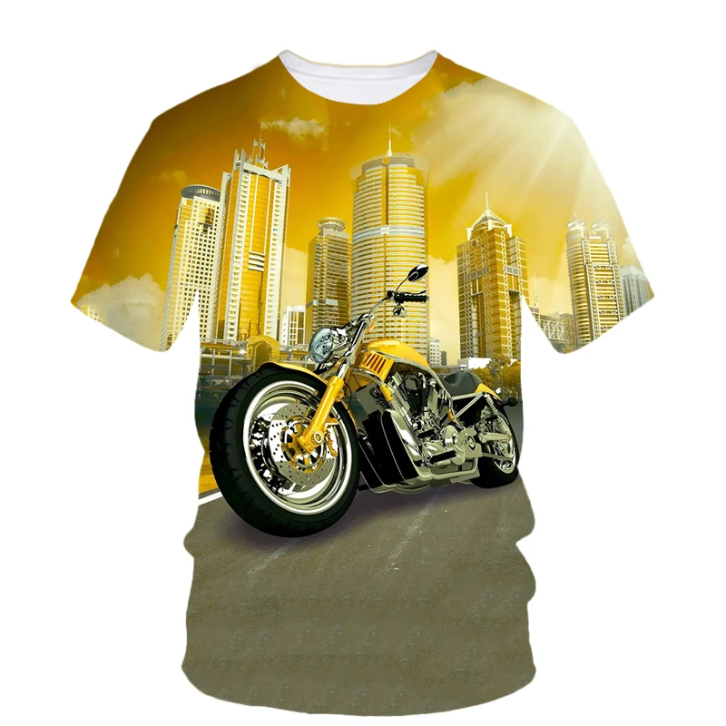 

Motorcycle Print Summer Men's T-Shirt Trend Heavy Metal Punk Tough Guy Style Short Sleeve Casual Personality Comfortable Top