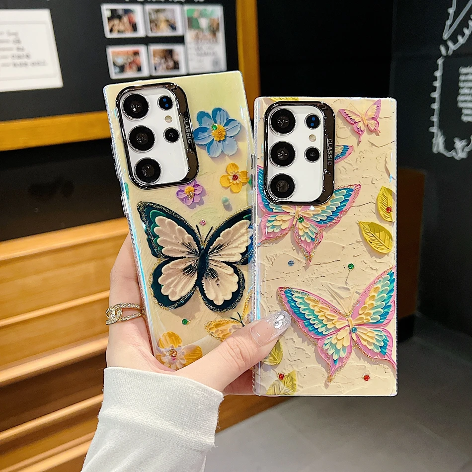 Glitter Butterfly And Flower Phone Case For Samsung Galaxy Series_voghion.com