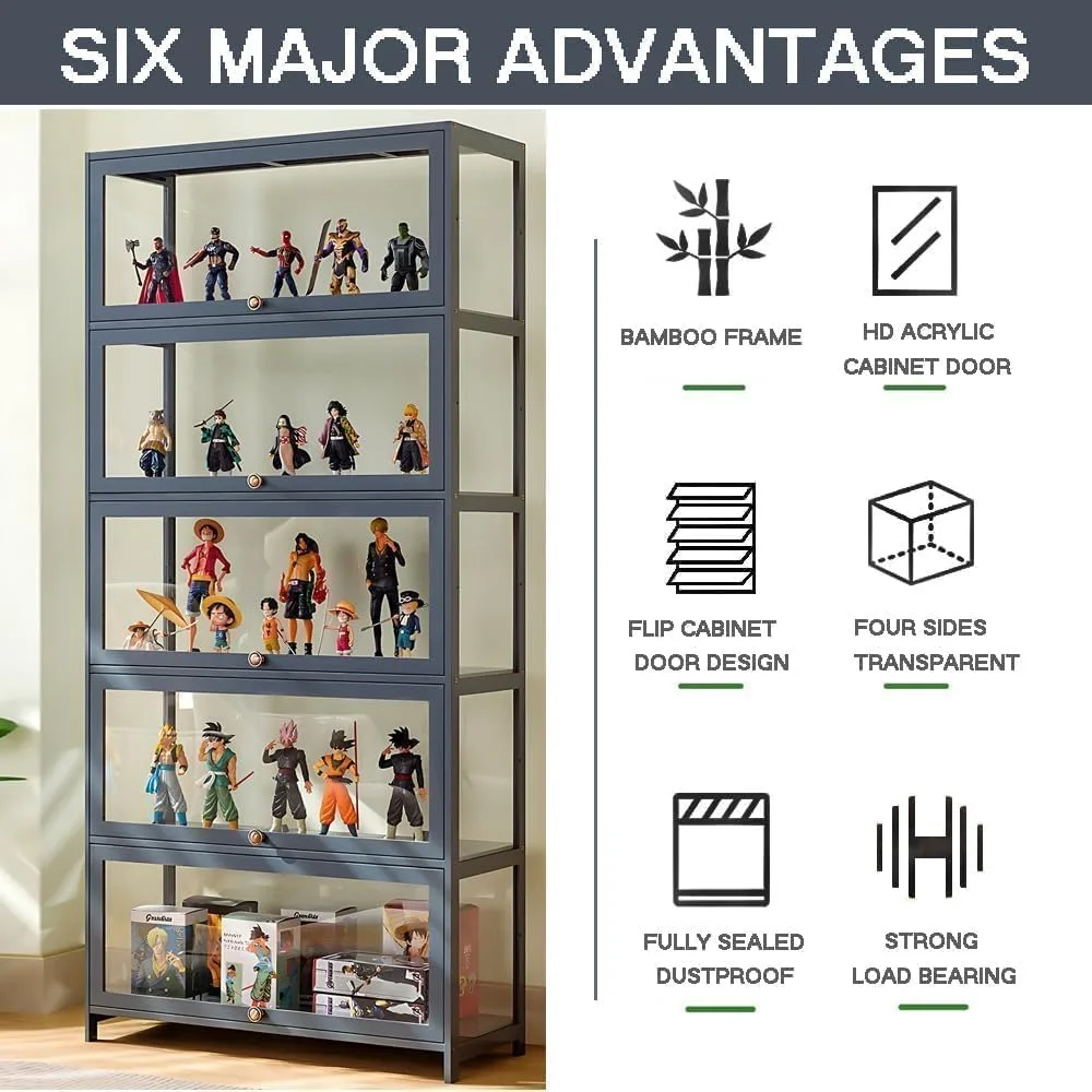"5-tier acrylic door display cabinet for collectibles and figurines"