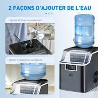 HOMCOM Machine à glaçons, 20 kg en 24h, 24 glaçons en 14-18 min, taille de glaçon réglable, ice maker portable avec fonction autonettoyante, peut charger seau d'eau, pour maison, cuisine, bar, noir 4