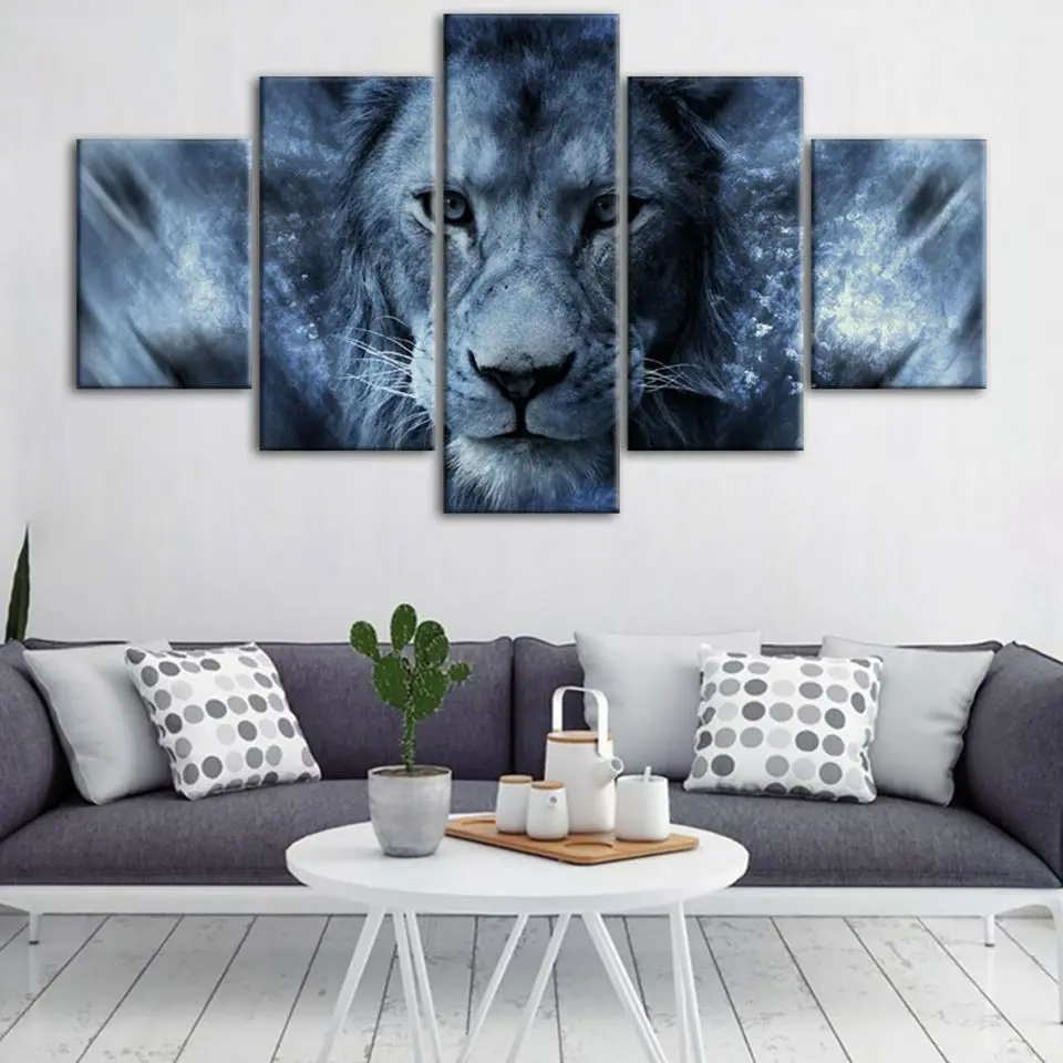 

5 Piece Lion Head Spirit Animal Modular Cuadros Paintings Wall Art HD Pictures Posters Home Decor for Living Room Decorations