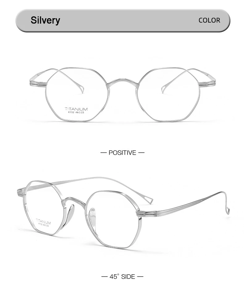 Pure Titanium Eyeglasses - Handmade Retro Polygonal Frames Small Frame Glasses