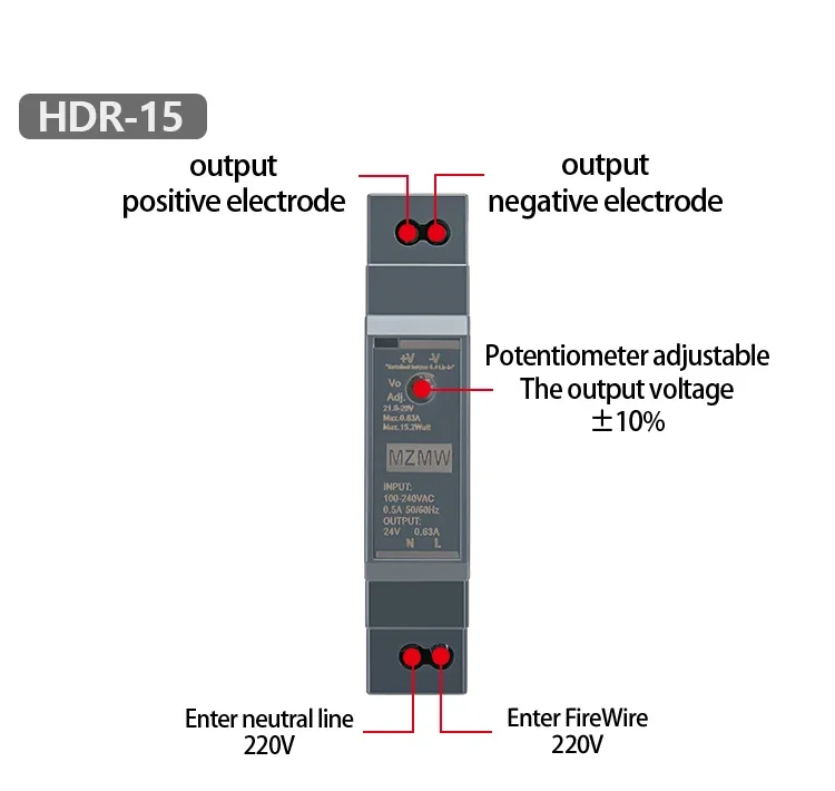 Description Picture 6 of itemHDR DIN Rail Switching Power Supply Series 30W AC To DC 100-240VAC 12V 24VDC Industrial Transformer Lighting Driver