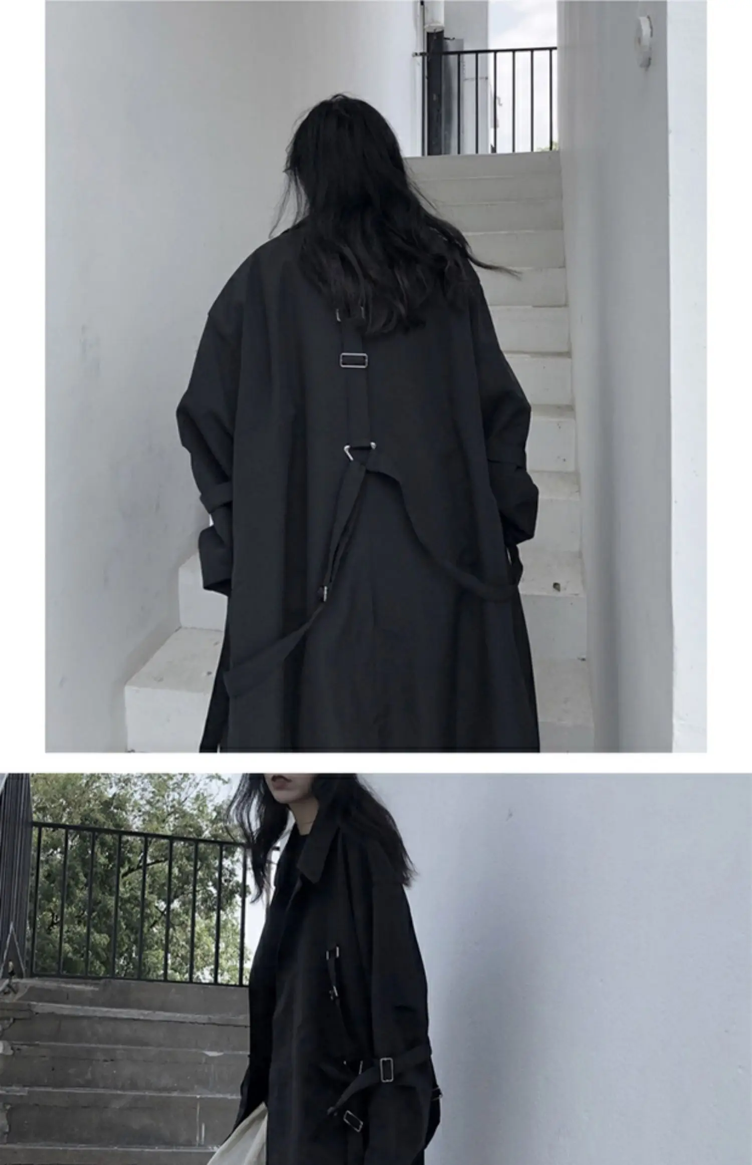 Black Oversized Dark Trench Windbreaker