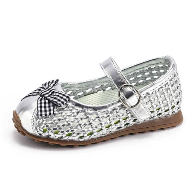 Chaussures enfant Mary Jane argentées tressées & nœud