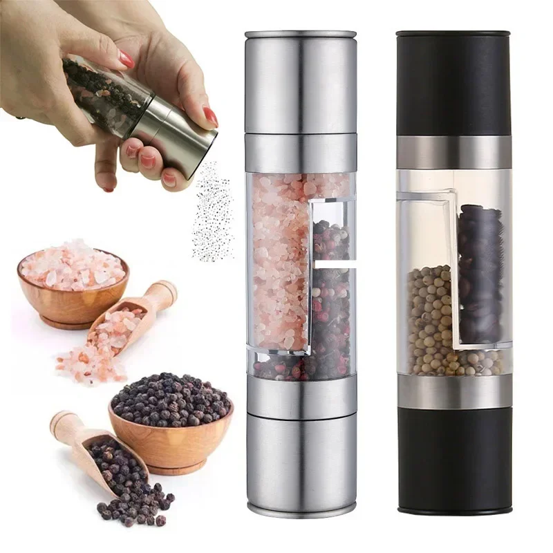 Salt and Pepper Grinder 2 in 1 Manual Stainless Steel Adjustable Ceramic Grinding Spice Mill Kitchen Tool