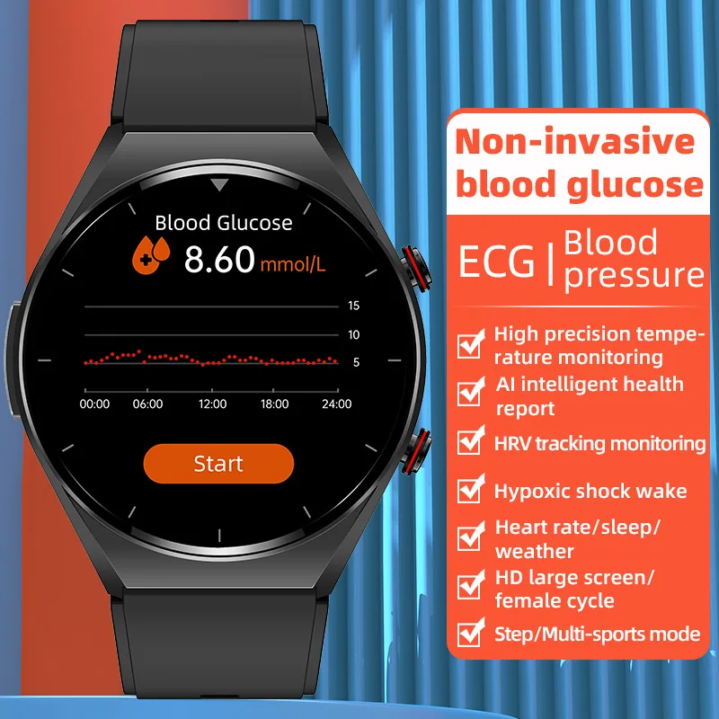 

E09 Blood Sugar Monitor Smart Watch Men Women Health Fitness Tracker ECG SpO2 Blood Glucose Pressure Smartwatch For Android IOS